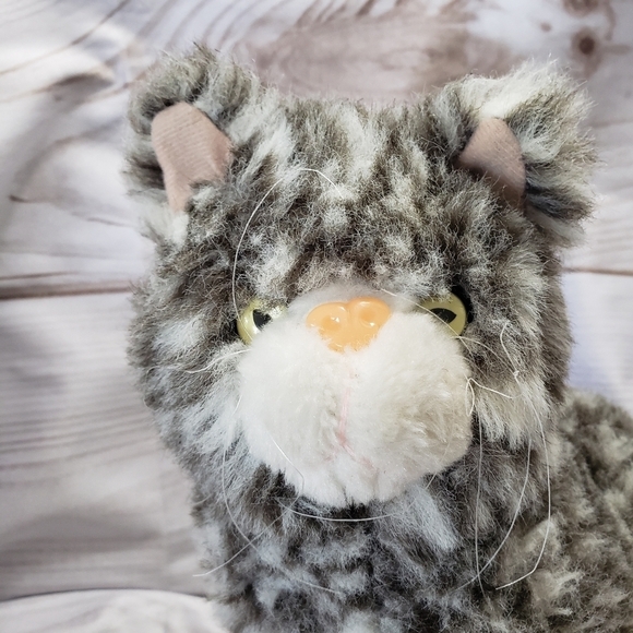 Vintage Royal Plush Gray White Marled Spotted Kitty Cat Plush 12 Inch Stuffed - Picture 1 of 10